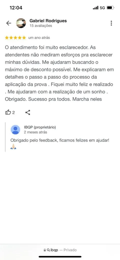 Mensagem de aluno